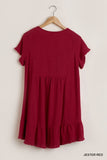 Dalilah Frayed Linen Dress-Red