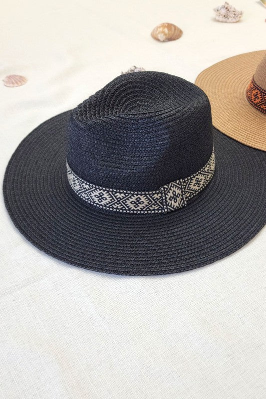 Ash Aztec Straw Hat-Black