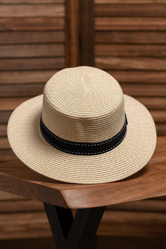 Two Tone Straw Summer Hat-Ivory/Beige
