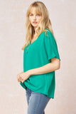 Melanie Asymmetrical V-Neck Top- Kelly Green