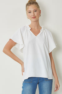 Anna Belle Flutter Sleeve Top-White