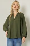 Denise Solid Long Sleeve Top-Olive