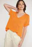 Zoey Ribbed Short Sleeve Top-Orange