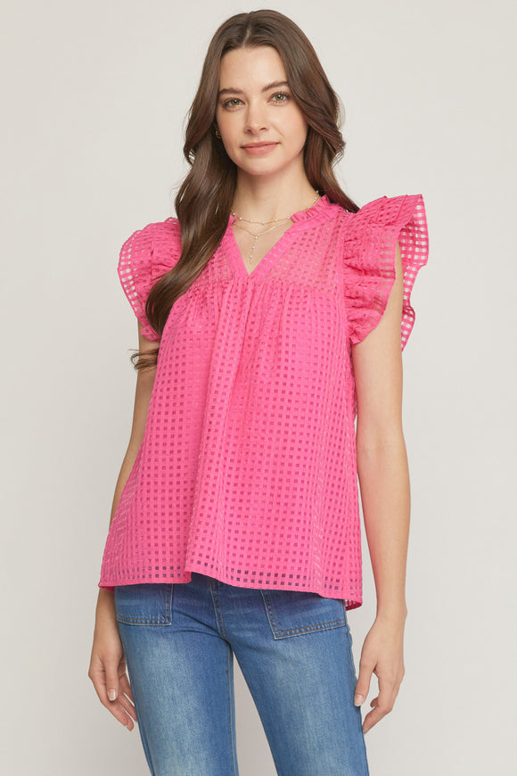 Jenna Sheer Grid Top-Pink