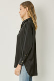 Sandi Satin Long Sleeve Top-Black
