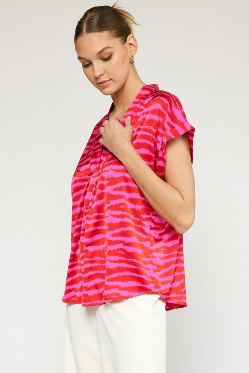 Camila Satin Zebra Print Top Red