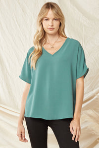 Melanie Asymmetrical V Neck Top-Forest