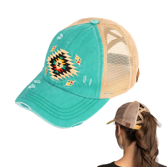 Aztec Embroidered Cap-Turqoise
