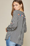 Ivonca Striped Top With Color Block Embroidery