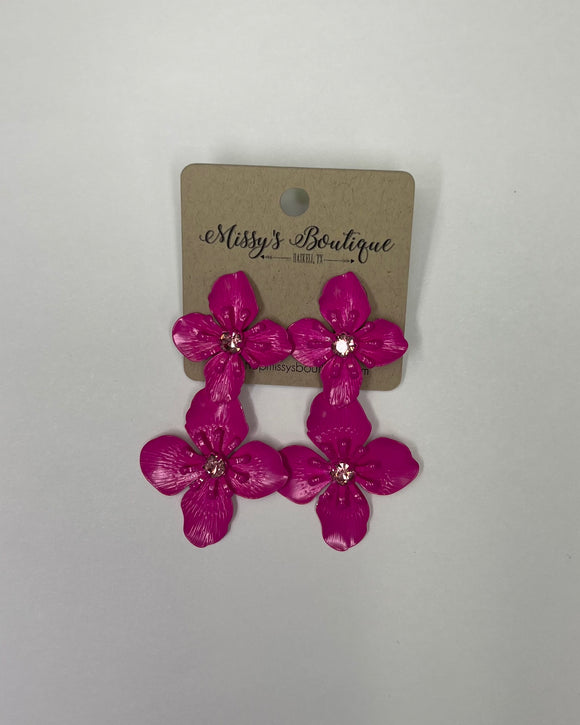 Annie Pink Rhinestone Flower Earrings