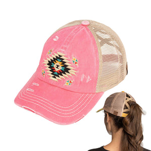 Aztec Embroidered Cap-Pink