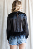 Darcy Satin Feather Top-Black