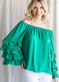 Brenley Ruffle Sleeve Top-Green