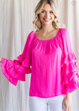 Brenley Ruffle Sleeve Top-Hot Pink