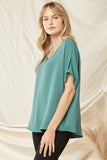 Melanie Asymmetrical V Neck Top-Forest