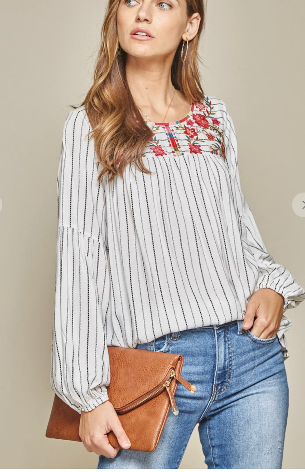 Striped store peasant top