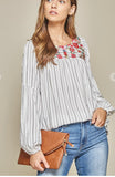 Camille Pin Striped Peasant Top