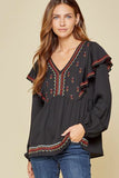 Tricia Embroidered Ruffle Top