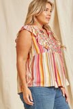 Haylee Aztec Embroidered Top-Multi-Curvy