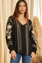 Hillary Long Sleeve Embroidered Top