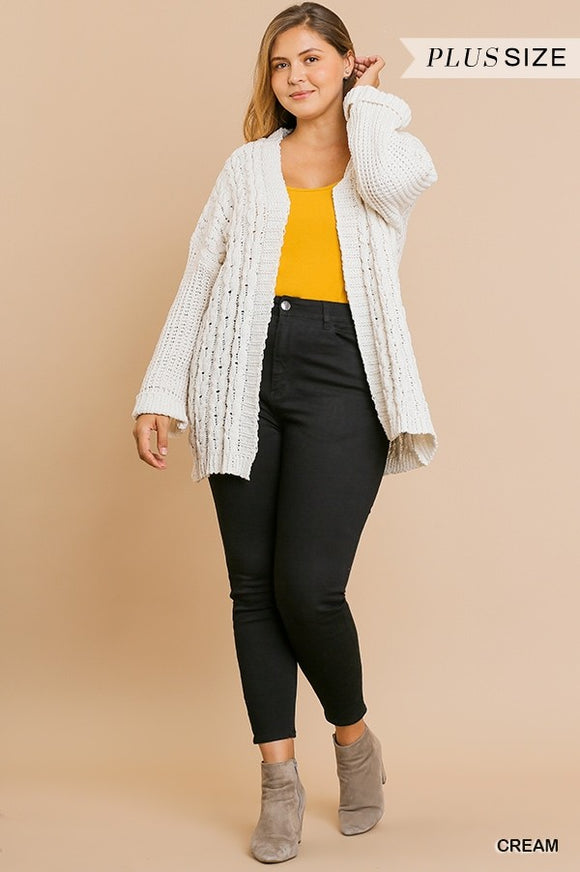 Kait Cable Knit Cardigan-Curvy-Ivory