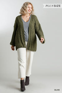 Kait Cable Knit Cardigan-Curvy-Olive