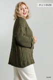 Kait Cable Knit Cardigan-Curvy-Olive