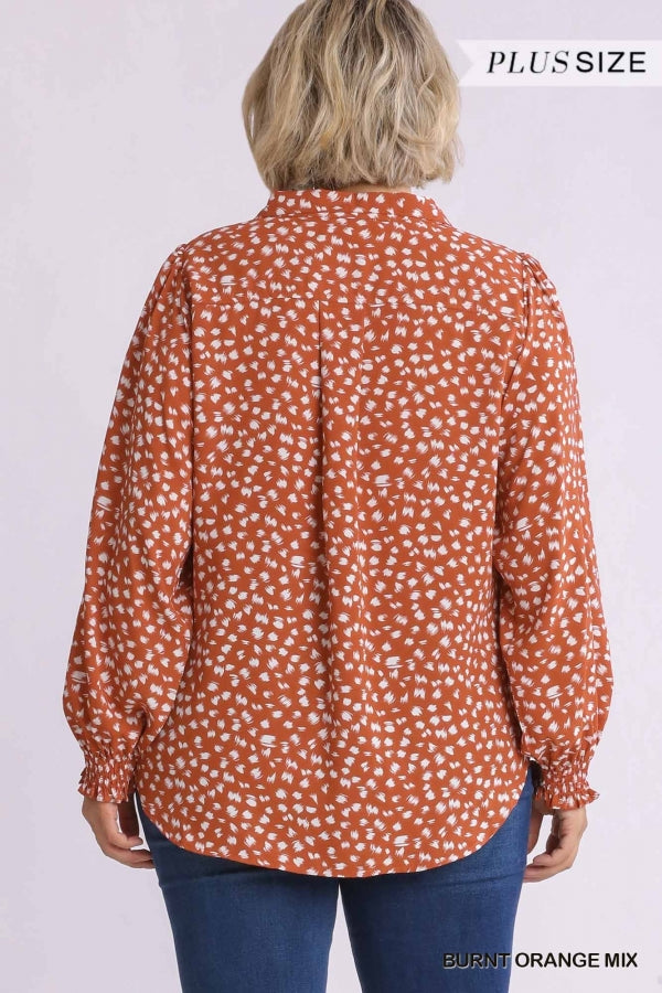 burnt orange polka dot top
