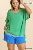 Sophia Dolman Sleeve Sheer Top-Green